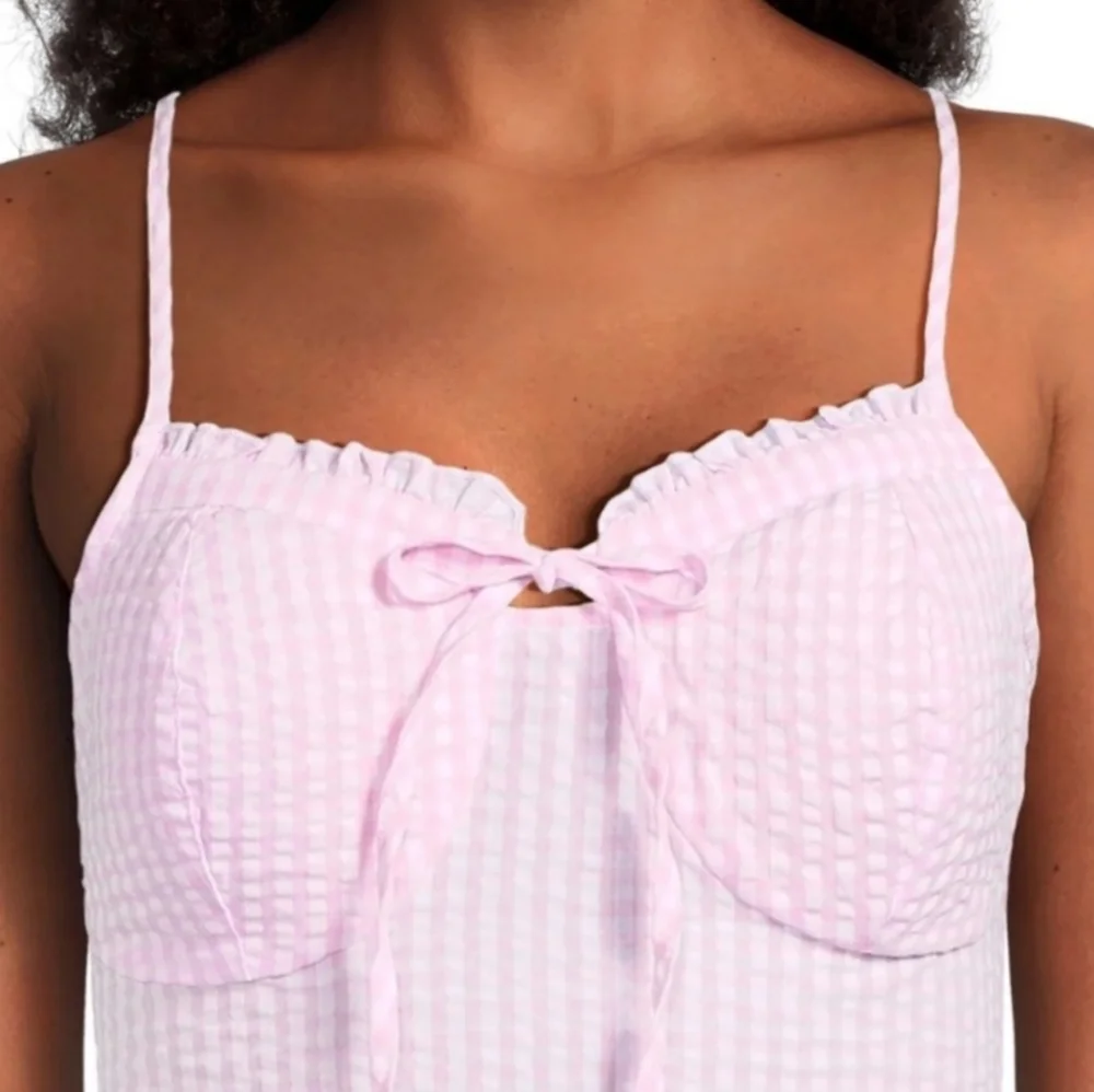 No Boundaries Pink Gingham Mini Dress Juniors L 11-13 Cottagecore - Picture 2 of 10